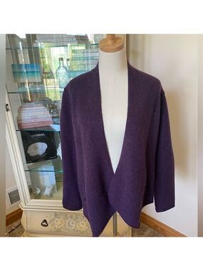 Elieen Fisher Purple/Plum 100% Wool Sweater Blazer Size PM